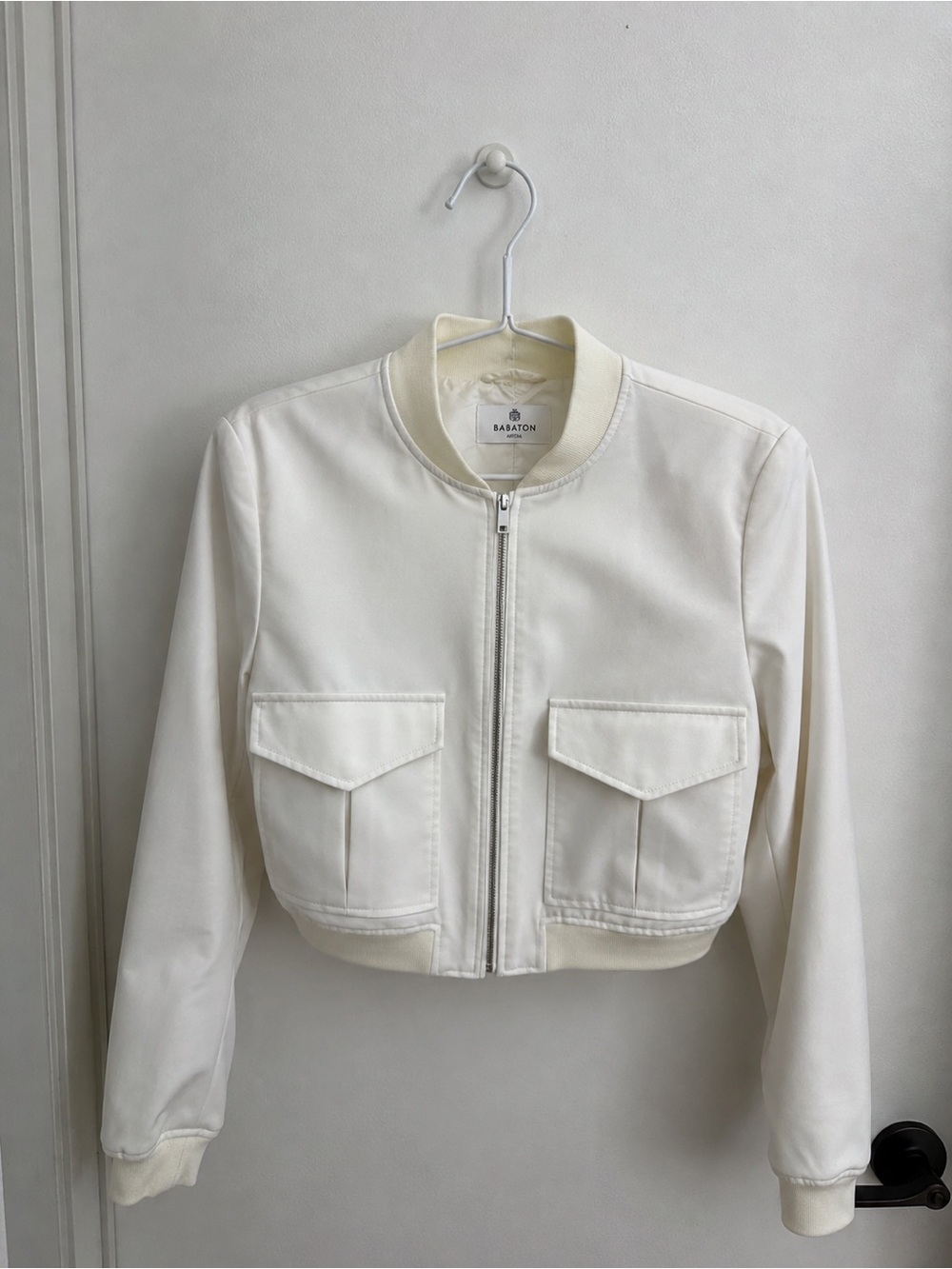 Aritzia Cream Cropped Bomber Jacket